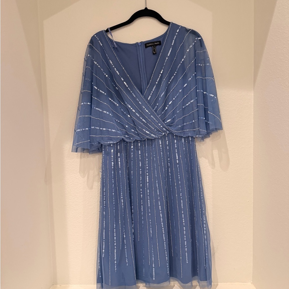 Adrianna Papell Blue Midi Dress with Silver Accents